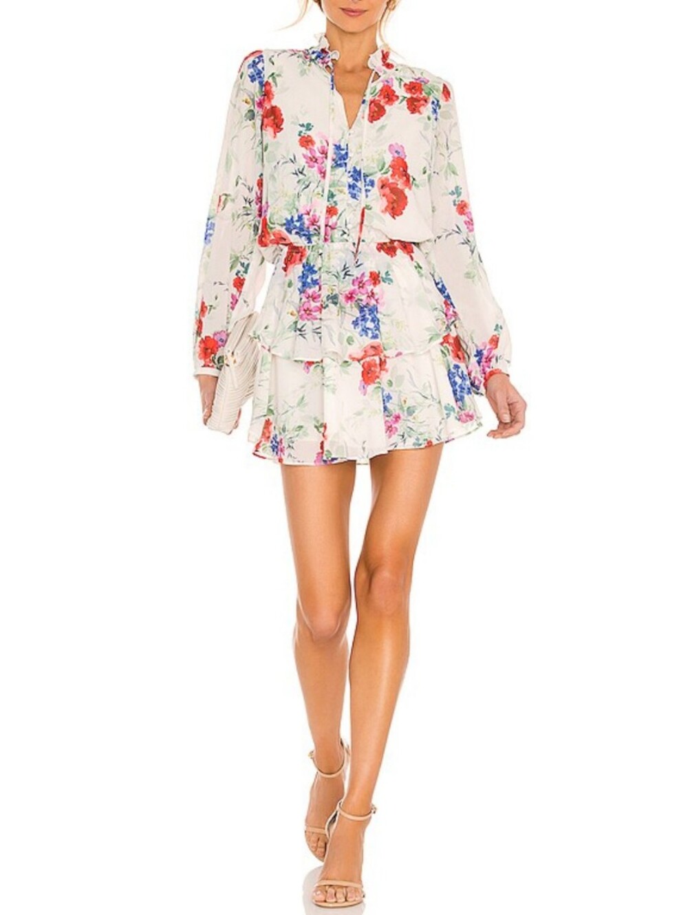 Yumi Kim Love Always Mini Dress Size L Long Sleeve Floral Tiered Ruffle Coquette